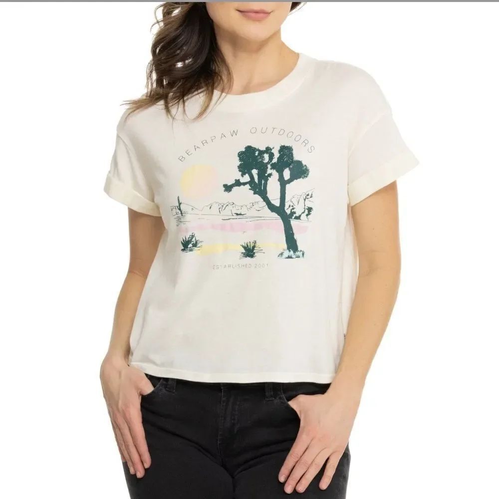 BearPaw L Desertscape Whisper White Multi Graphic Short Sleeve Cotton Blend Tee